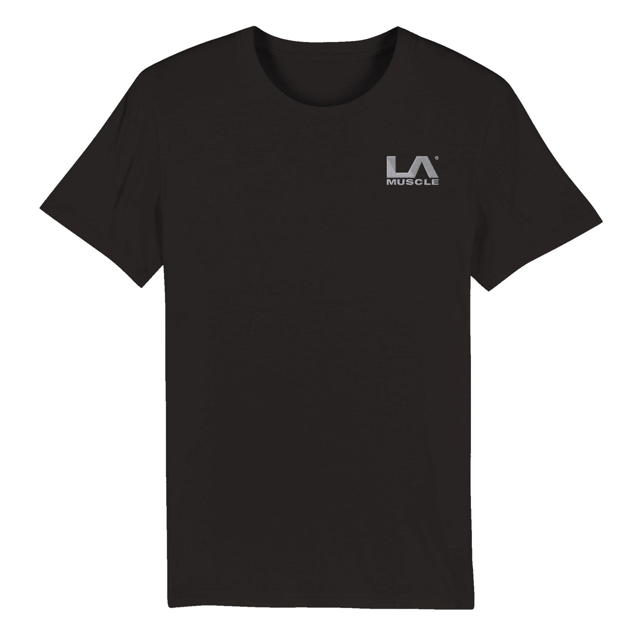 LA MUSCLE Official EMBROIDERED White Logo Organic Unisex Crewneck T-shirt