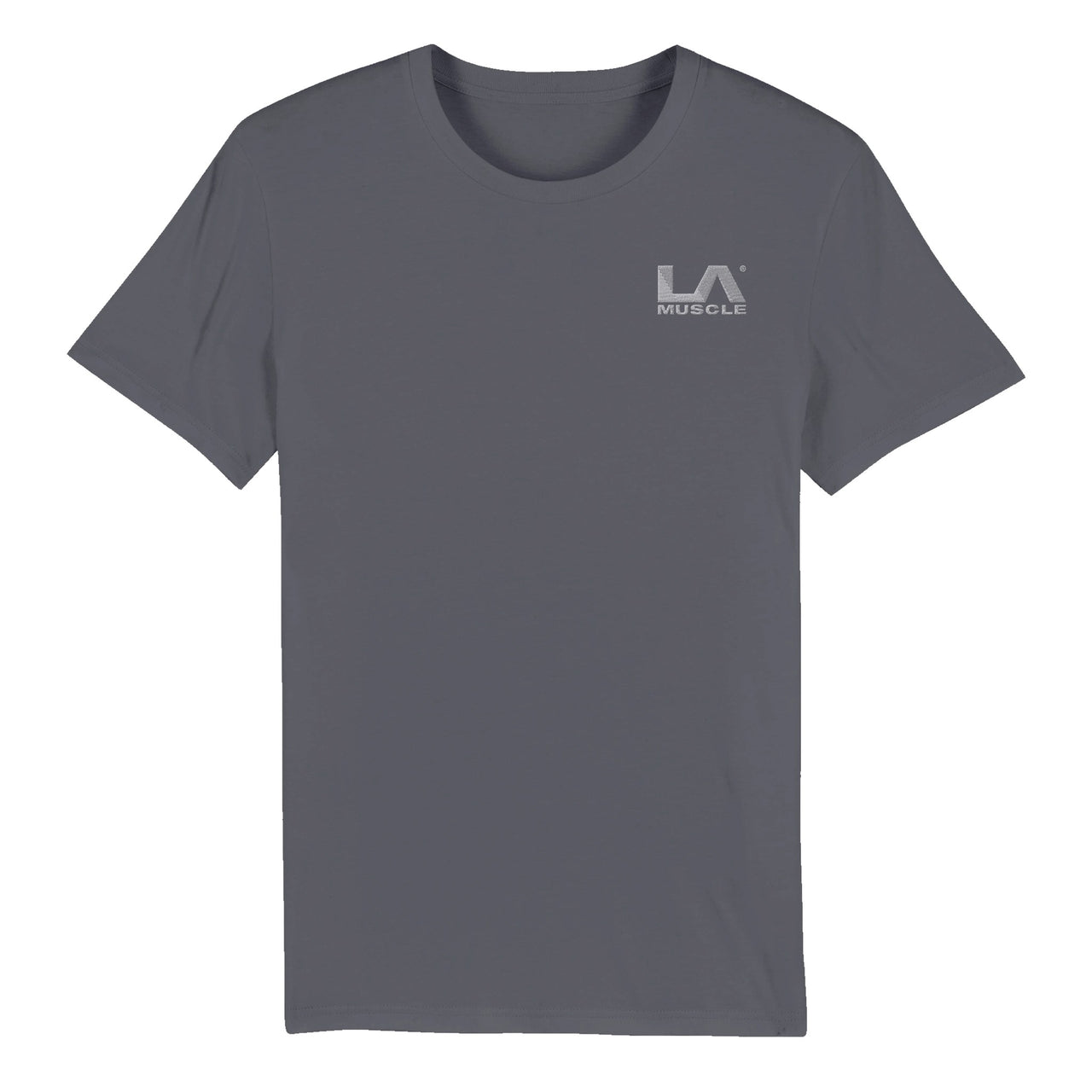 LA MUSCLE Official EMBROIDERED White Logo Organic Unisex Crewneck T-shirt