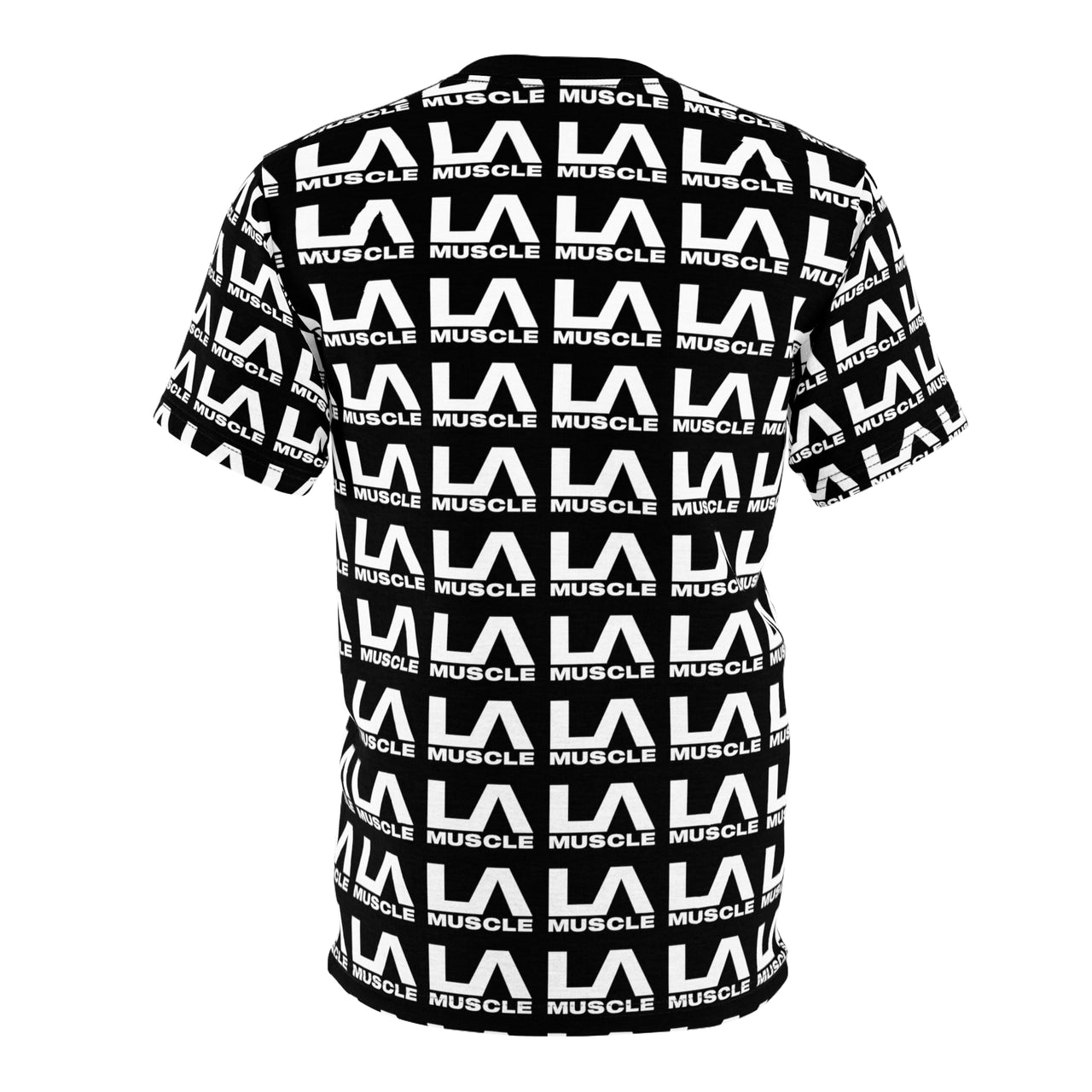 LA Muscle Logo White on Black T-Shirt All Over Print Polyester